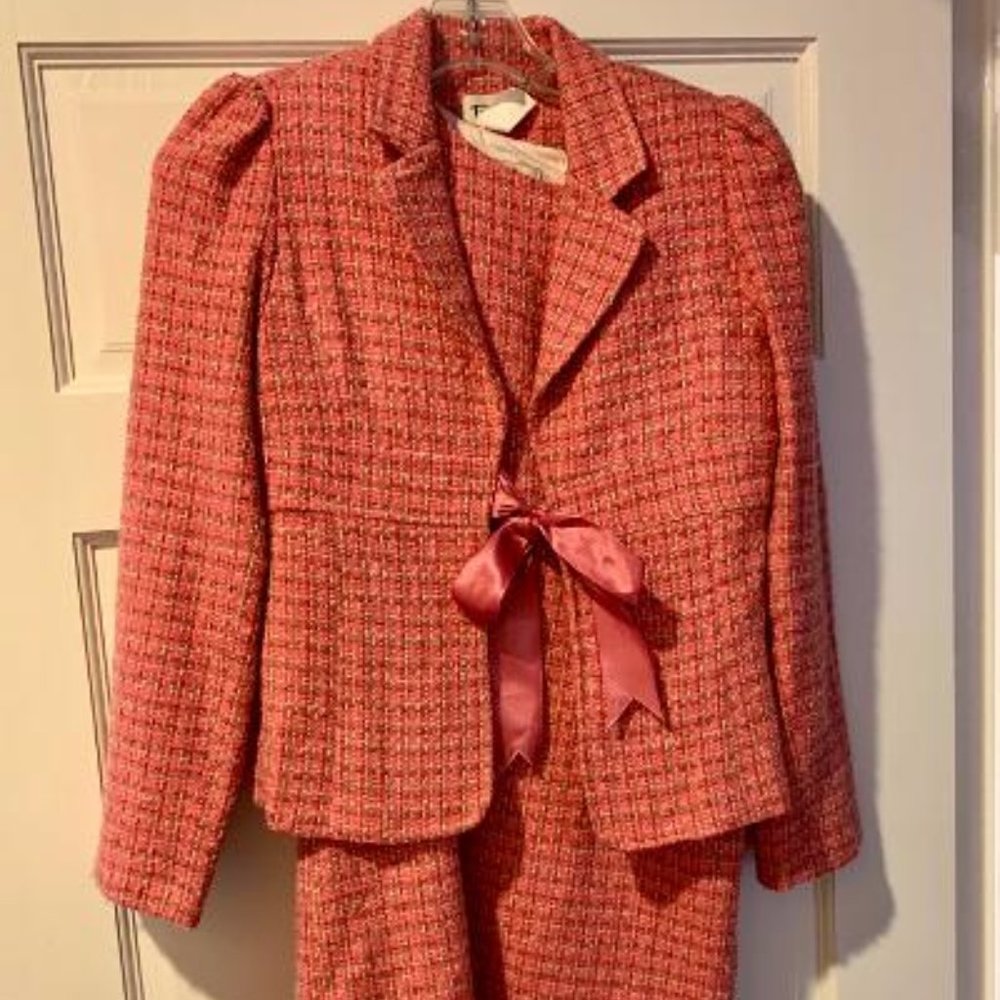 Pink Herringbone check suit dress 14P